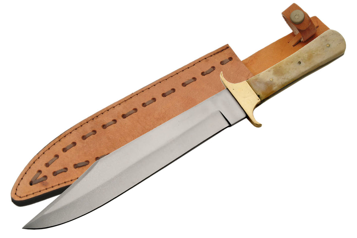 15" Kentucky Bowie Bone Handle Fixed Blade Hunting Knife W/ Sheath