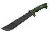 16" Field Hunter Machete W/ Sawback Blade & Green Rubber Handle For Sale