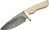 9" Damascus Steel Hunting Horn Bone Handle Skinning Knife (1089BO)
