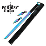 27" Fantasy Master Full Tang Rainbow Ninja Sword With Throwing Knives - Frontier Blades