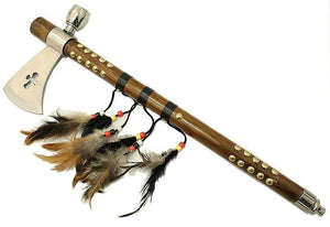 19" American Indian Frontier Tomahawk Peace Pipe Axe w/ Feathers - Frontier Blades