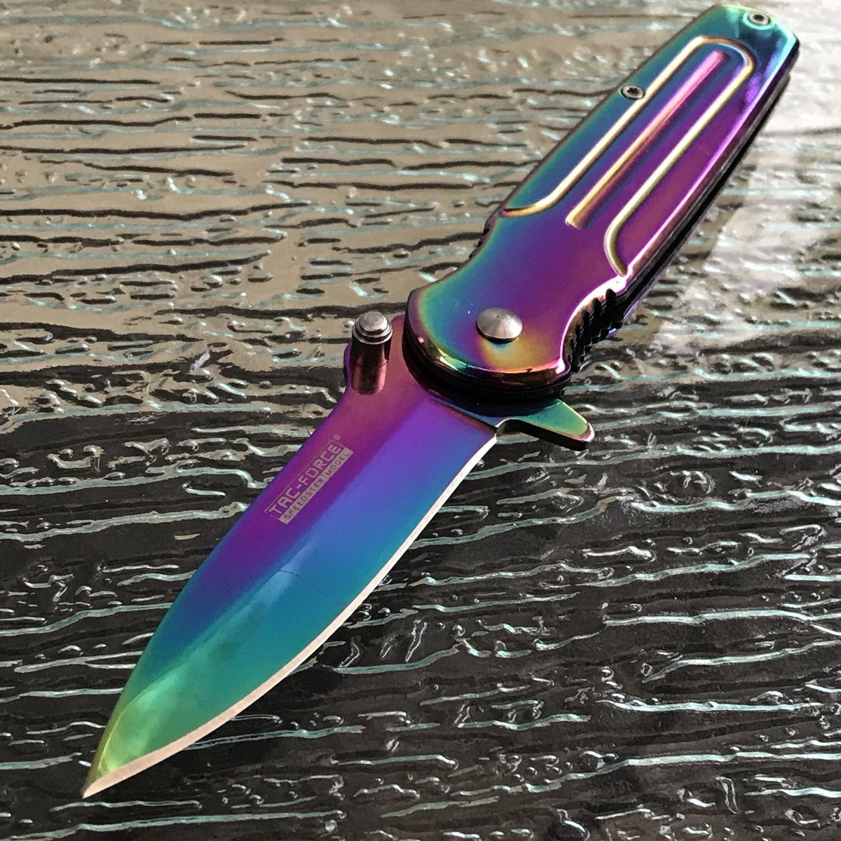 Rainbow Titanium Stiletto Folding Self-Defense Knife