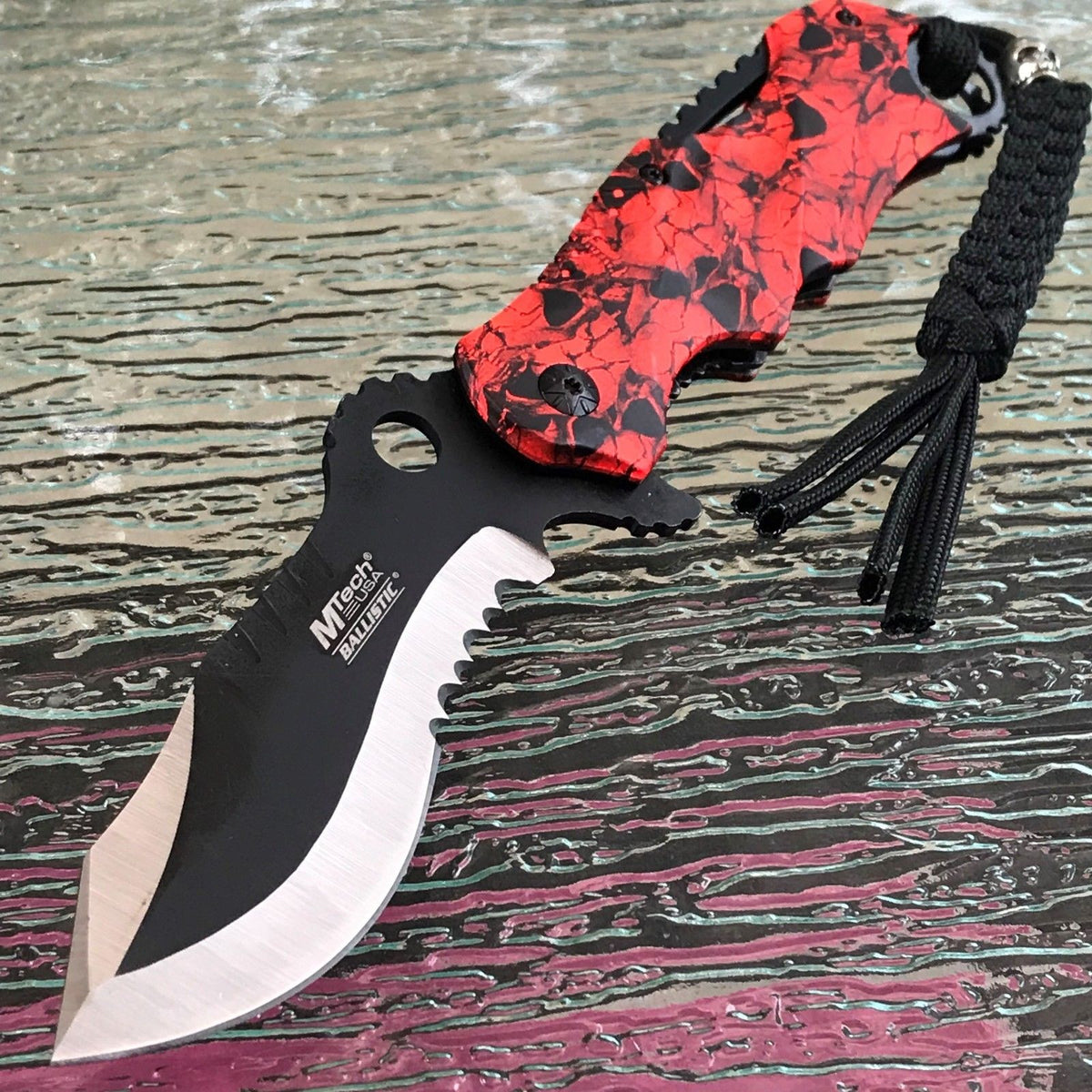 MTECH USA 8.25 RED SPRING ASSISTED TACTICAL FOLDING POCKET KNIFE EDC Open