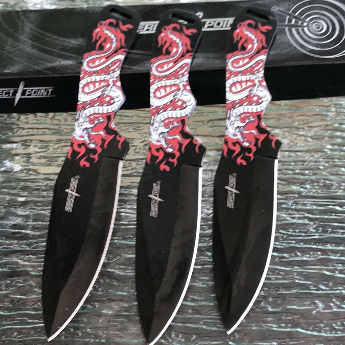 Perfect Point Wild Dragon Ninja 3 Pcs Throwing Knife Set with Nylon Sh