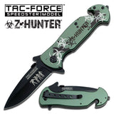 7.5" Z-Hunter Zombie Green Biohazard Assisted Fantasy Pocket Knife - Frontier Blades