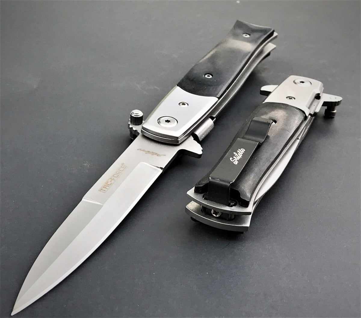 FPSTACTICAL Taonga Black on Black Pearlex Switchblade Stiletto Knife 4