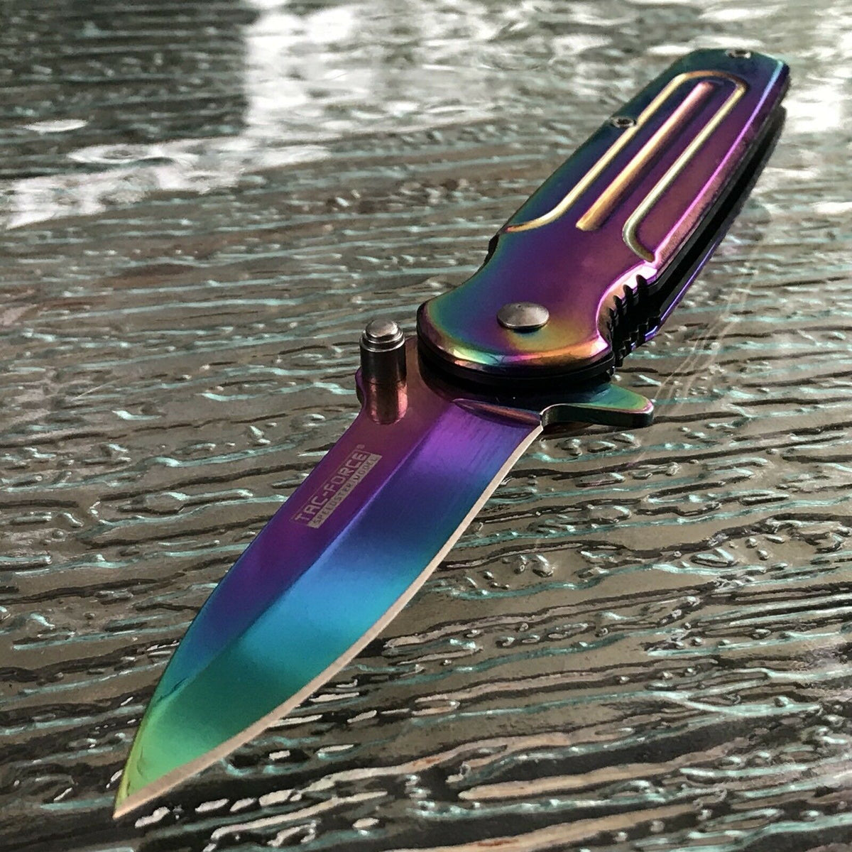 Rainbow Titanium Stiletto Folding Self-Defense Knife