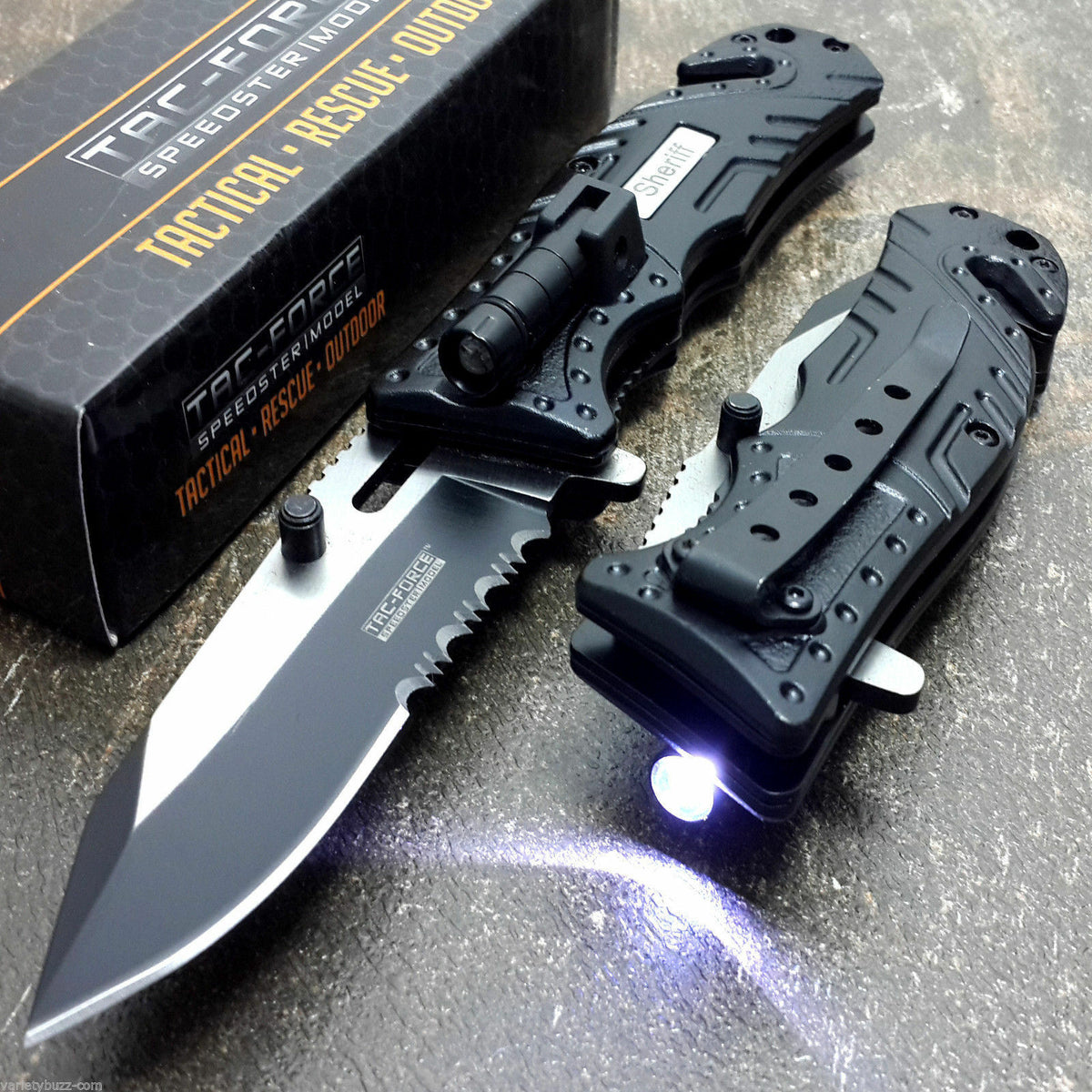 Tac-Force Sheriff Rescue Knife | LED Flashlight & Spring Assist