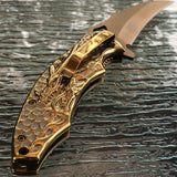 8.5" MC Gold Dragon Acid Etching Titanium Fantasy Pocket Knife - Frontier Blades