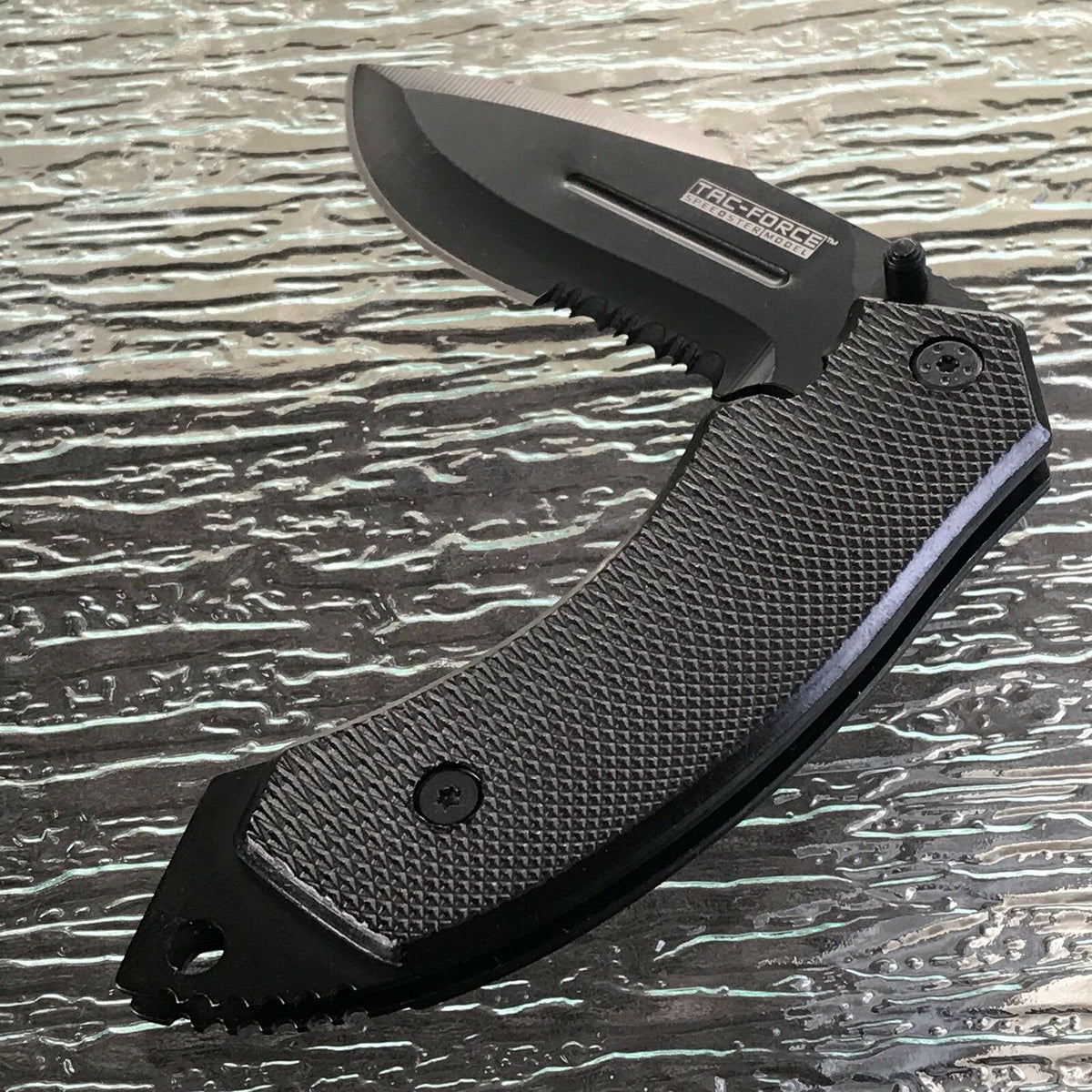 8 Tac Force EDC Textured Rubber Grip Black Tactical Pocket Knife