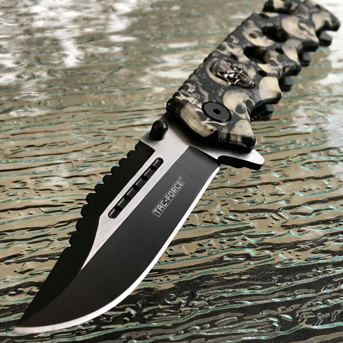 8 Tactical BLACK SKULL Spring Opening Assisted Folding Pocket Knife Blade