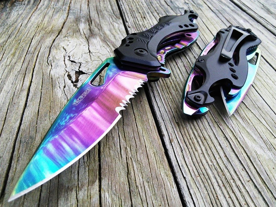 8 Tac Force Assisted Open Outdoor Tactical Rainbow Knife (TF-705RB)