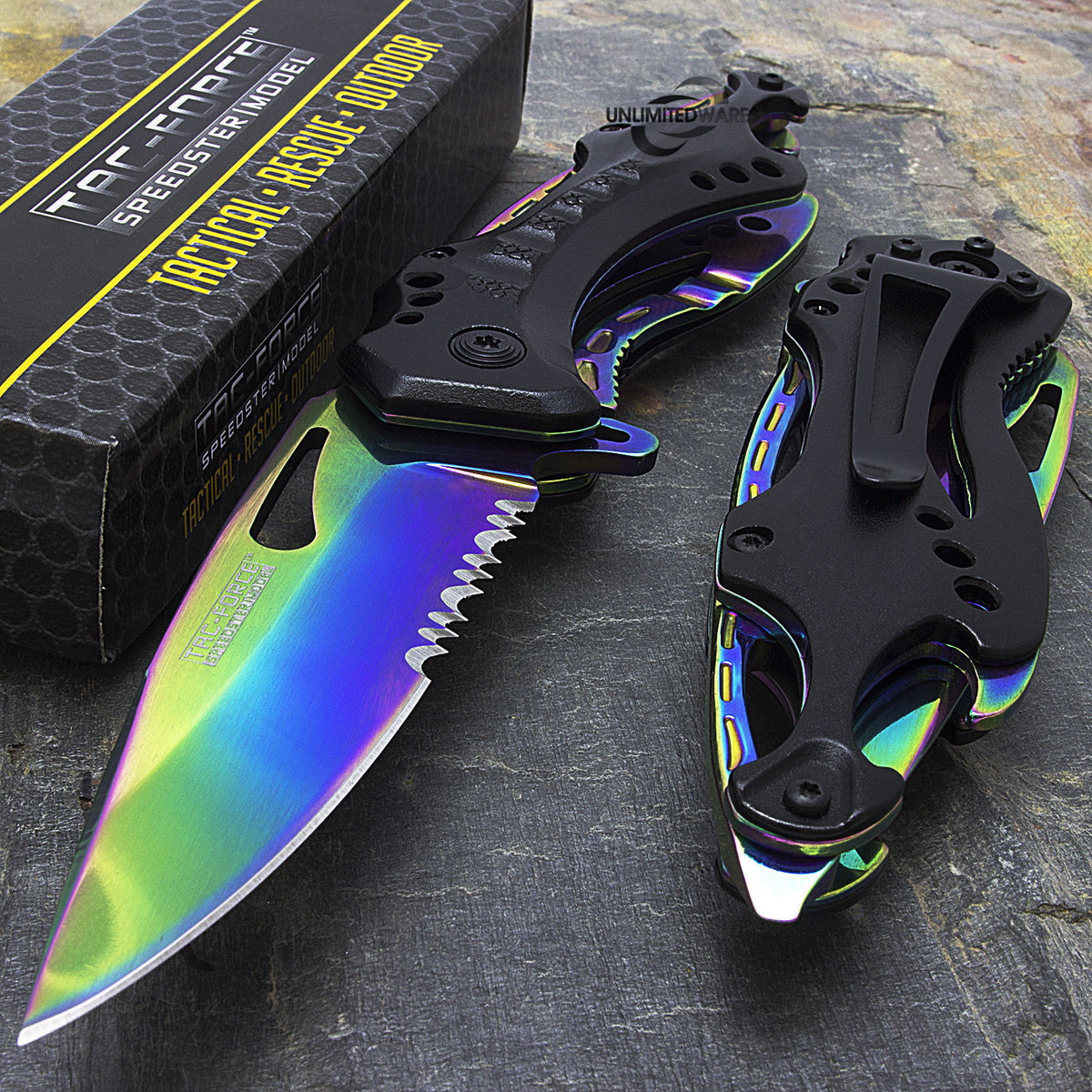 8.5 Tac Force Rainbow Blade Stiletto Assisted Pocket Knife (TF-428RB)