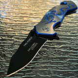 8.0" Spring Assisted Tactical Blue Dragon Collector Fantasy Folding Pocket Knife - Frontier Blades