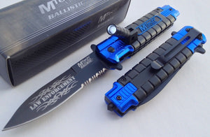 8" MTech USA Police Rescue Blue Tactical LED Flashlight Pocket Knife - Frontier Blades