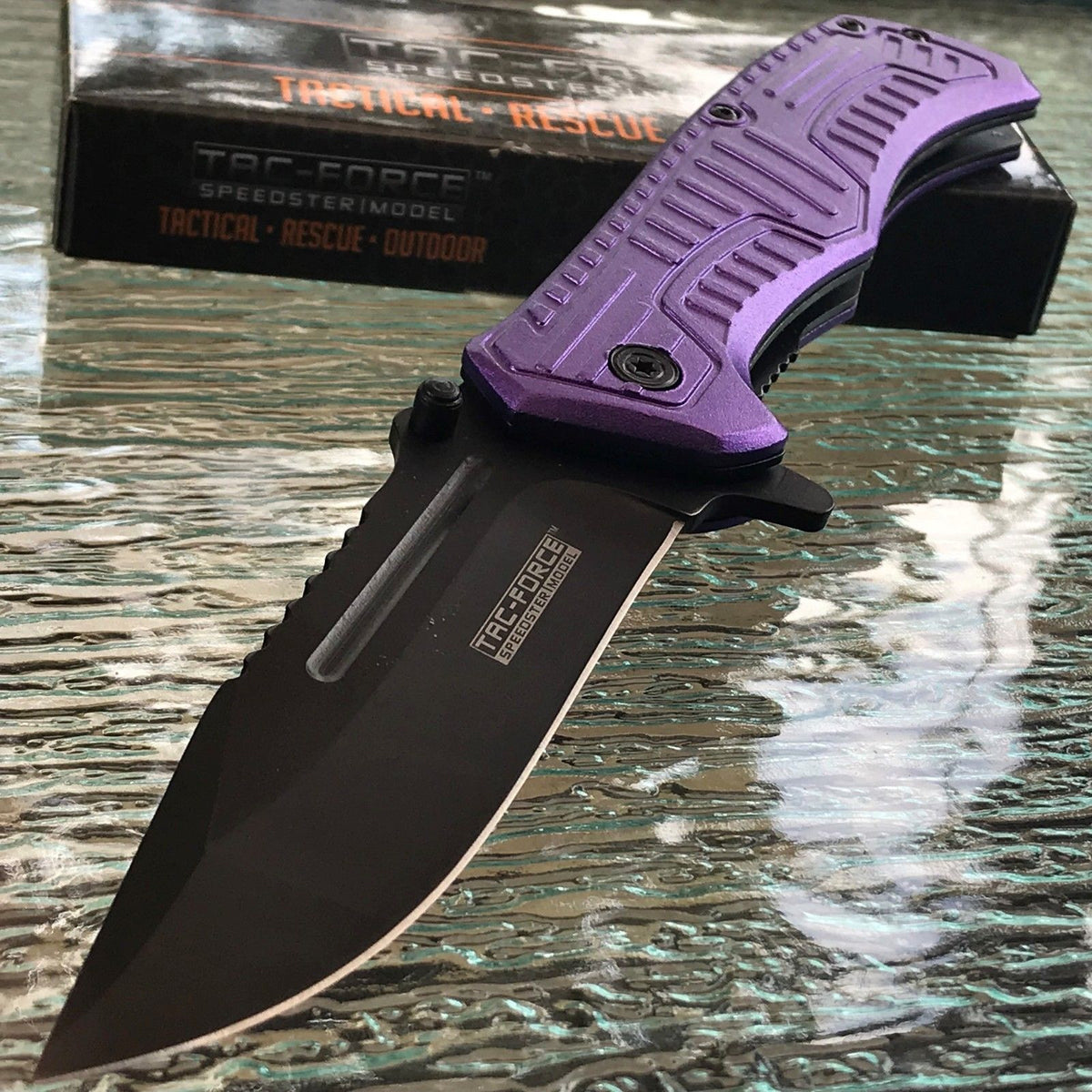 9 Tac Force Speedster Model Assisted Tactical EDC Purple Pocket Knife
