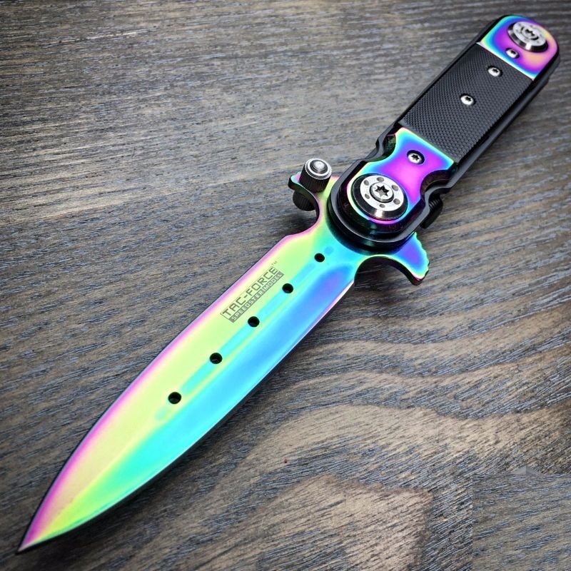 8.5 Tac Force Rainbow Blade Stiletto Assisted Pocket Knife (TF-428RB)