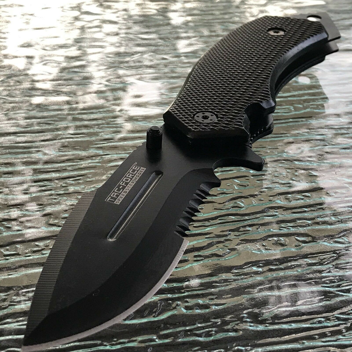 8 Tac Force EDC Textured Rubber Grip Black Tactical Pocket Knife