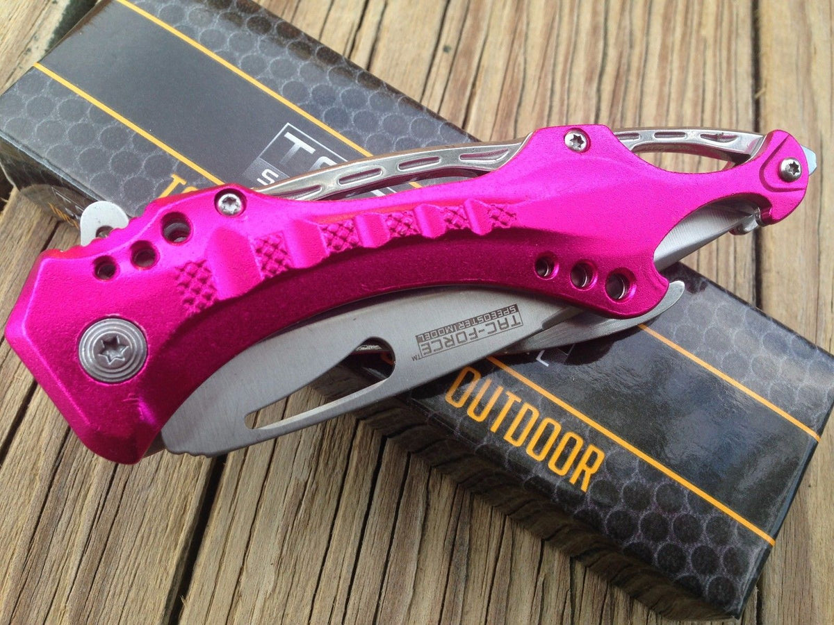 8 TAC FORCE MILITARY PINK SPRING ASSISTED TACTICAL FOLDING KNIFE