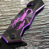 8" TAC FORCE SPRING ASSISTED Tactical Purple Scorpion FOLDING Pocket Knife Open - Frontier Blades