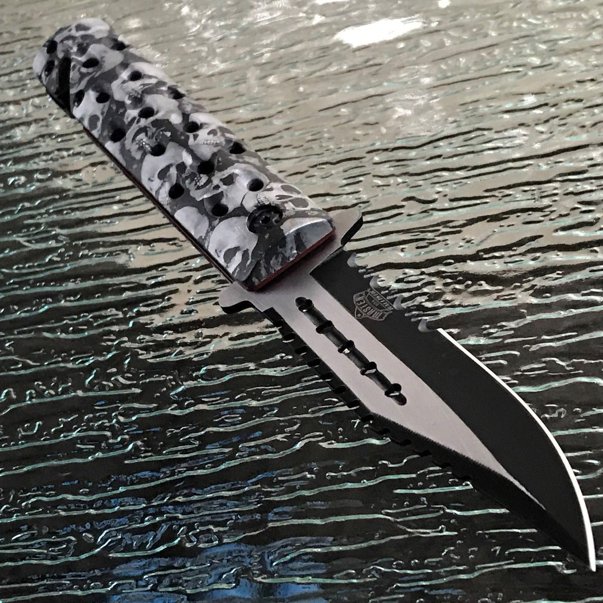 Zombie Skull Gothic White Black Gray Assisted Folding Pocket Knife