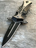 9" Tac Force Black Celtic Cross Assisted Tactical Dagger Pocket Knife - Frontier Blades