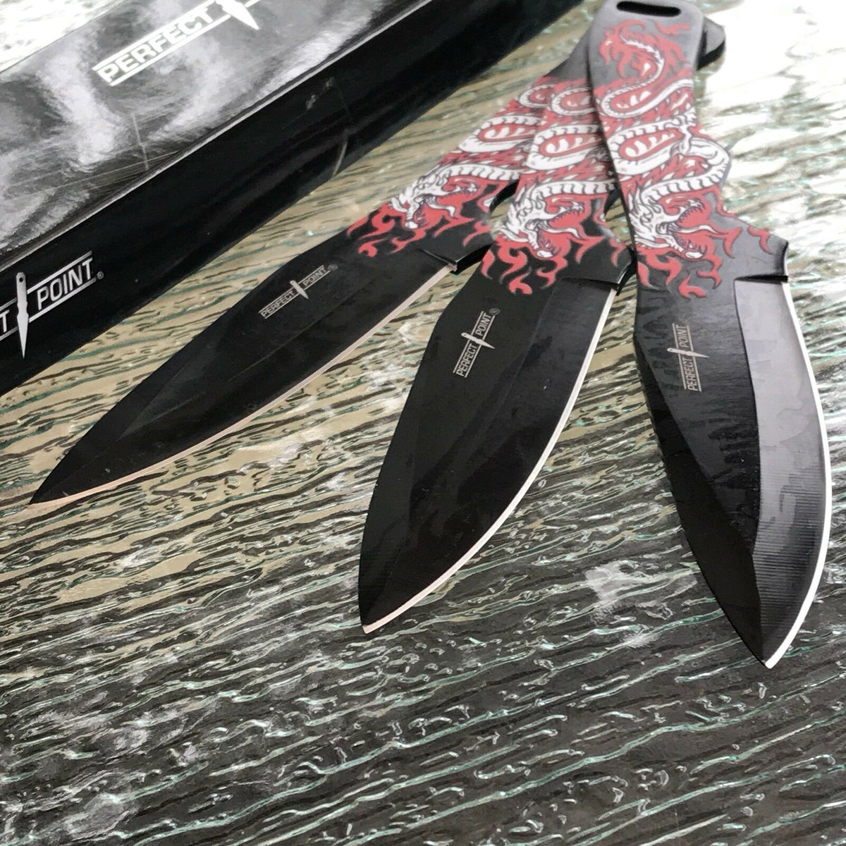 しかしーしか！グラパット　ストーン、ファイヤー、しずく3点セット Perfect Point Wild Dragon Ninja 3 Pcs Throwing Knife Set with Nylon Sh