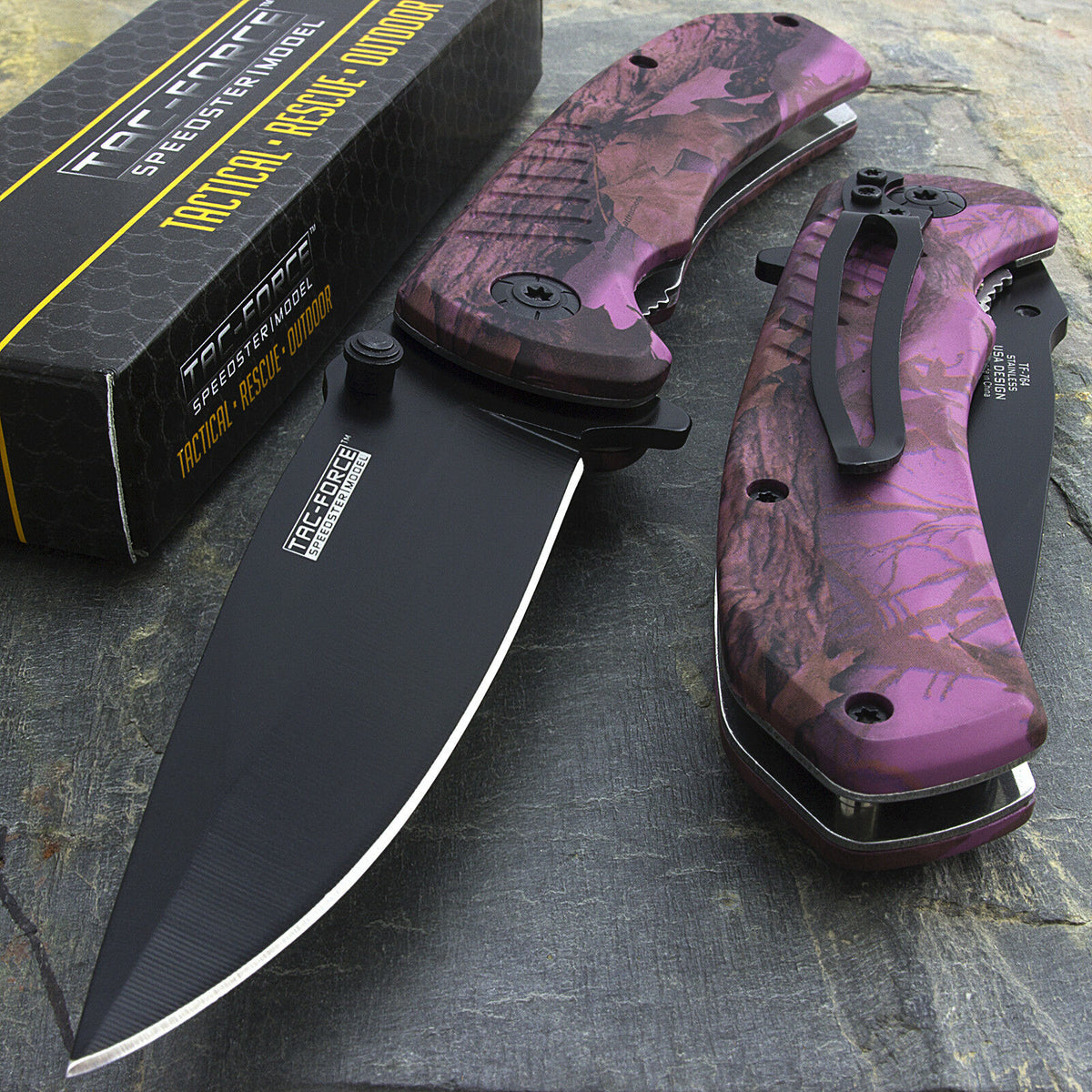 9 Tac Force Speedster Model Assisted Tactical EDC Purple Pocket Knife