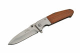 8" Rite Edge Wood Handle Spring Assisted Hunting Pocket Knife Open View