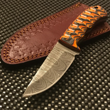 Twisted Wood Handle Portable Damascus Steel Hunting Skinning Knife W/ Sheath (DM-1218)