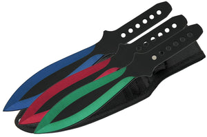 9" Stainless Steel Red Green Blue 3 Piece Throwing Knife Set With Nylon Sheath (211460)
