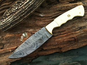 9.5" Damascus Steel Hand Crafted Bone Handle Frontier Hunting Knife - Frontier Blades