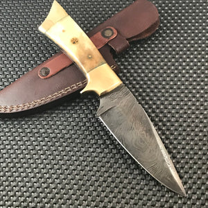 10" Custom Damascus Steel Hunting Knife w/ Buffalo Bone Handle (BB-9) - Frontier Blades