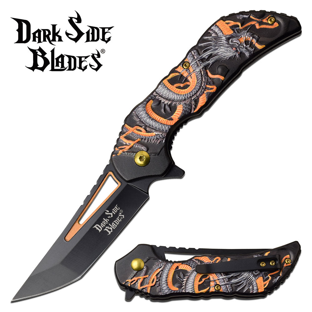 Dark Side Blades Fantasy Collector Gold Dragon Pocket Knife DS-A078GD