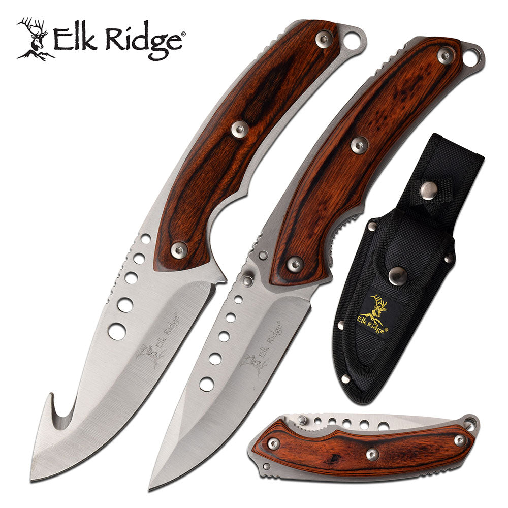 8.5 Elk Ridge Outdoor Hunting Pocket Knife Set (ER-054BR)