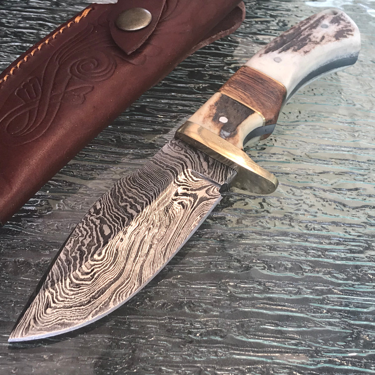 9 Custom Damascus All Handmade Skinning Hunting Knife Stag Handle