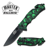 Master USA Ballistic Green Zombie Skull Pocket Knife - Frontier Blades