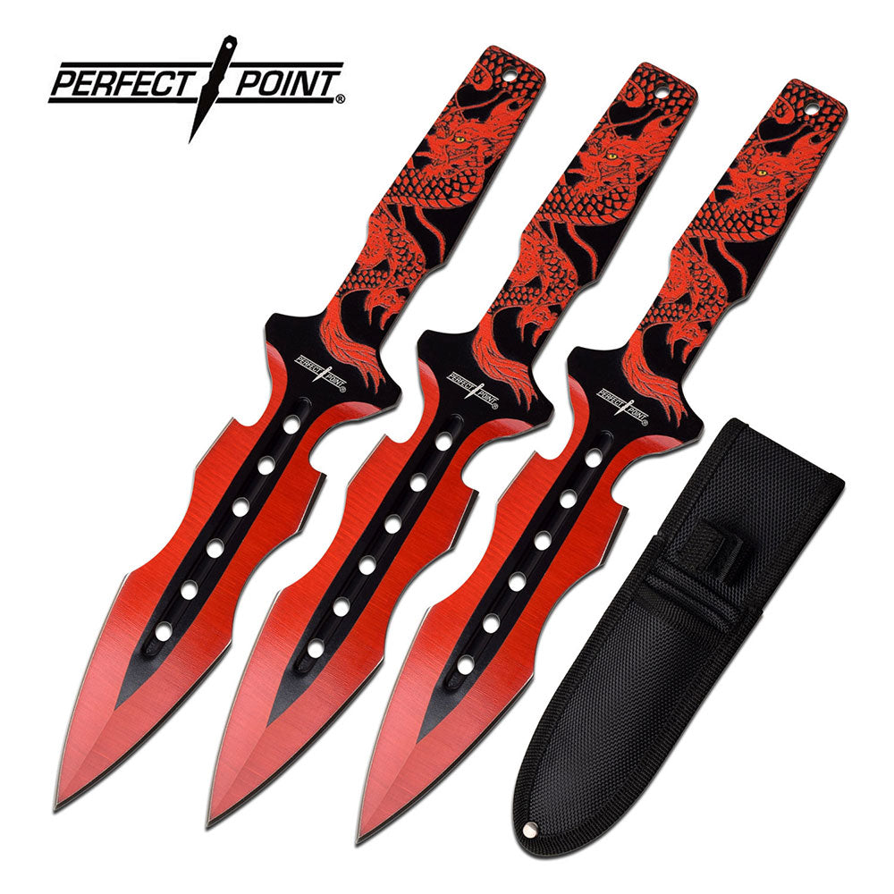 Dual Edge Red Kunai Throwing Knives Dagger 3-Pc Set 9-3Q2-P