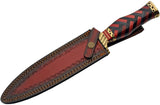 Real Damascus Knife Red Black Braided Wood Dagger Sheathed View (DM-1272)