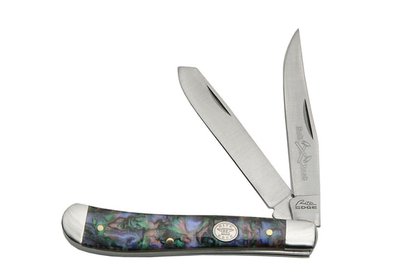 Rite Edge Large Trapper Purple & Green Pearl Handle Pocket Knife