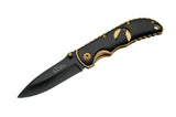 Rite Edge Wolf Laser Cut Design Black & Gold Pocket Knife Open View
