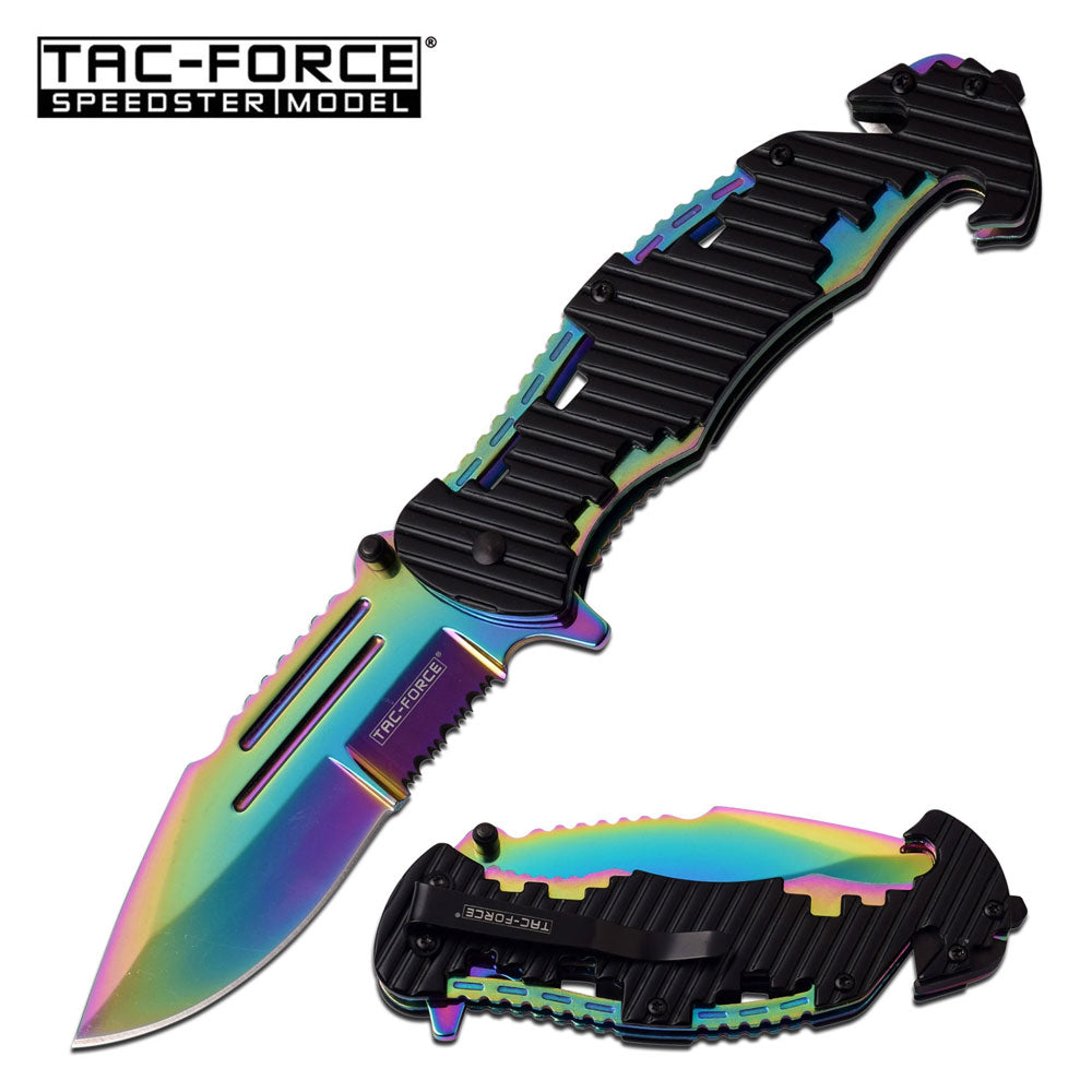 8.5 Tac Force Rainbow Blade Stiletto Assisted Pocket Knife (TF-428RB)