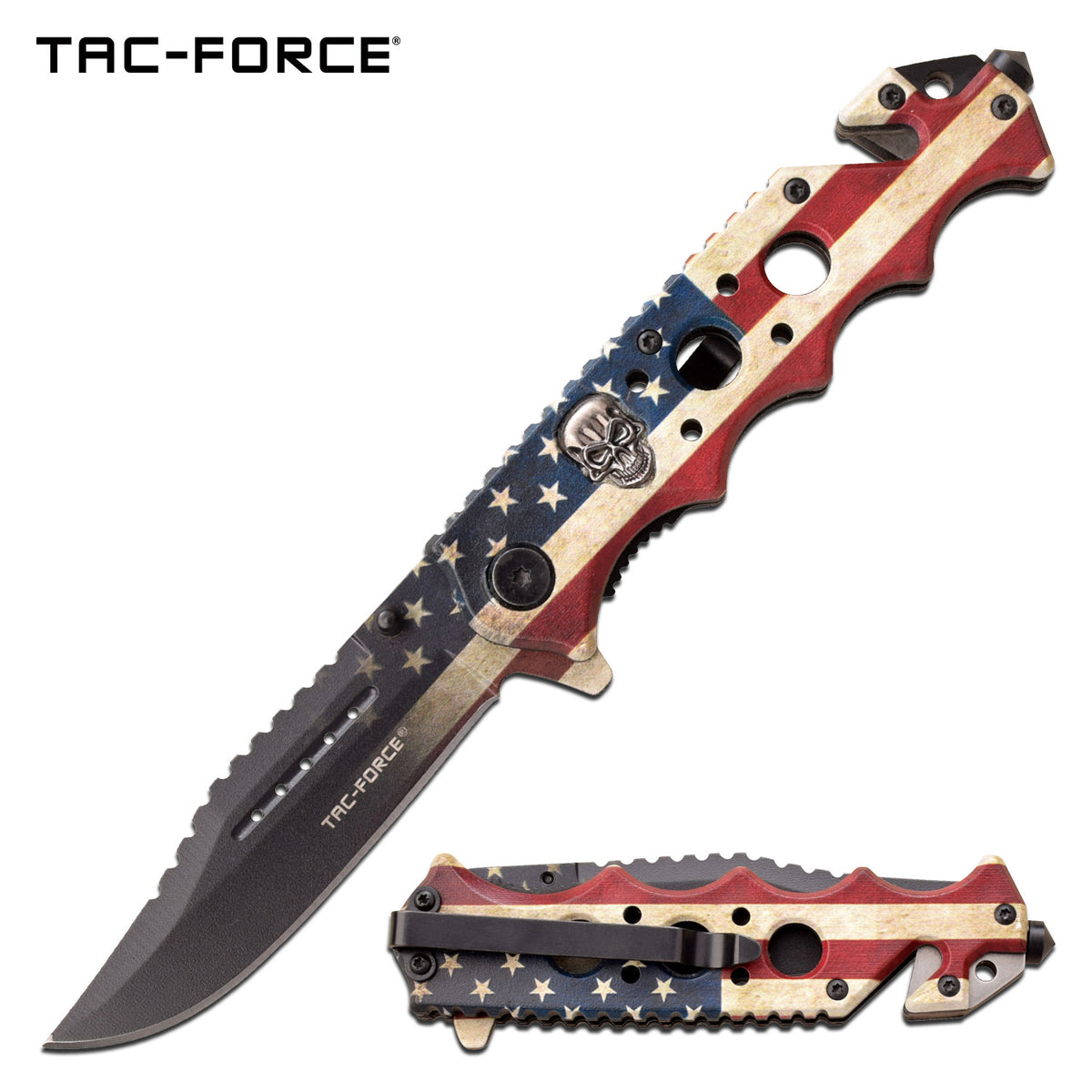 Tac Force Worn U.S.A American Flag Design Spring Assisted Pocket Knife