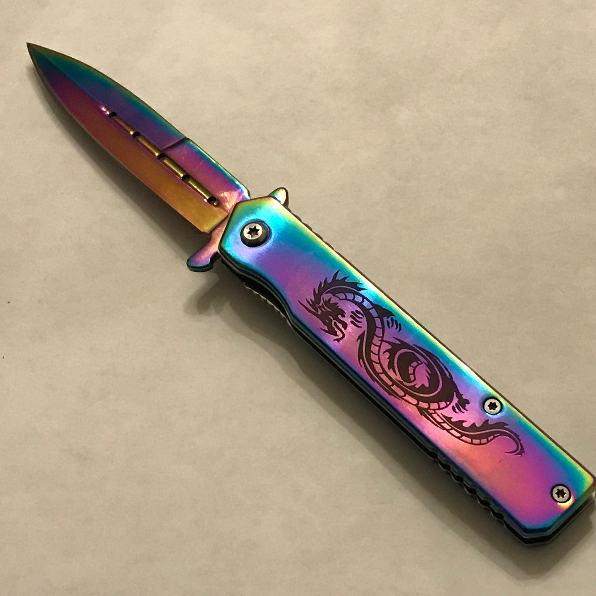 Rainbow Knife 7.75 Pink Pearl Handle Spring Best Folding 