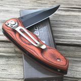7.75" MTech USA Wood Handle Spring Manual Pocket Knife MT-407 - Frontier Blades
