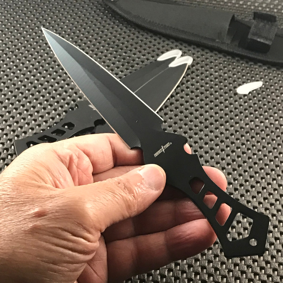 3PC 6.5 Double Edged BLACK Technicolor NINJA KUNAI KNIFE SET OUTDOOR