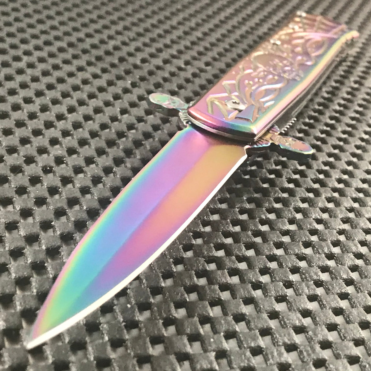 Rainbow Pearl Stiletto Folding Self-Defense Knife
