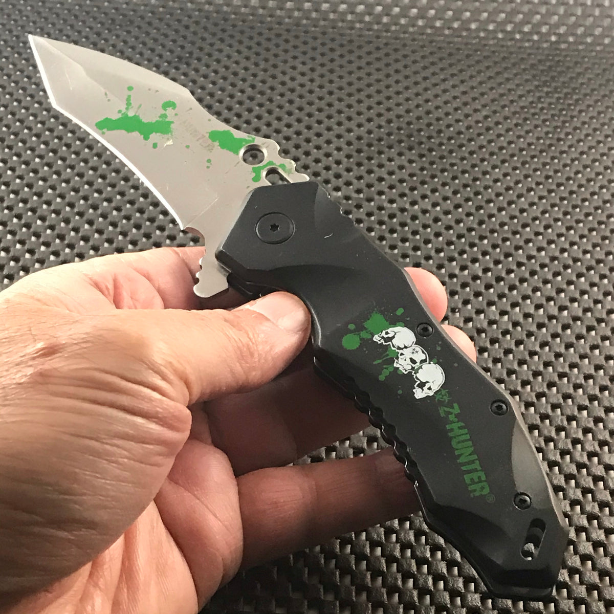 Z-Hunter Zombie Pocket Knife | Green Splatter Spring Assisted Knife