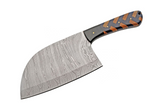 11.75" Heavy Duty Handmade Damascus Steel Cleaver W/ Braided Wood Handle & Genuine Leather Sheath on a white background