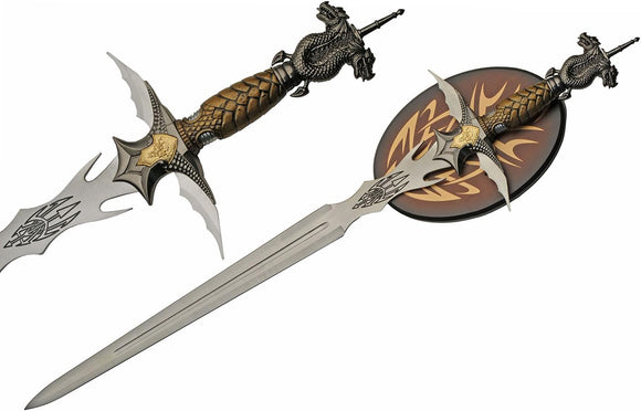 33 Dragon Scales & Claw Fantasy Sword With Wooden Plaque For Sale